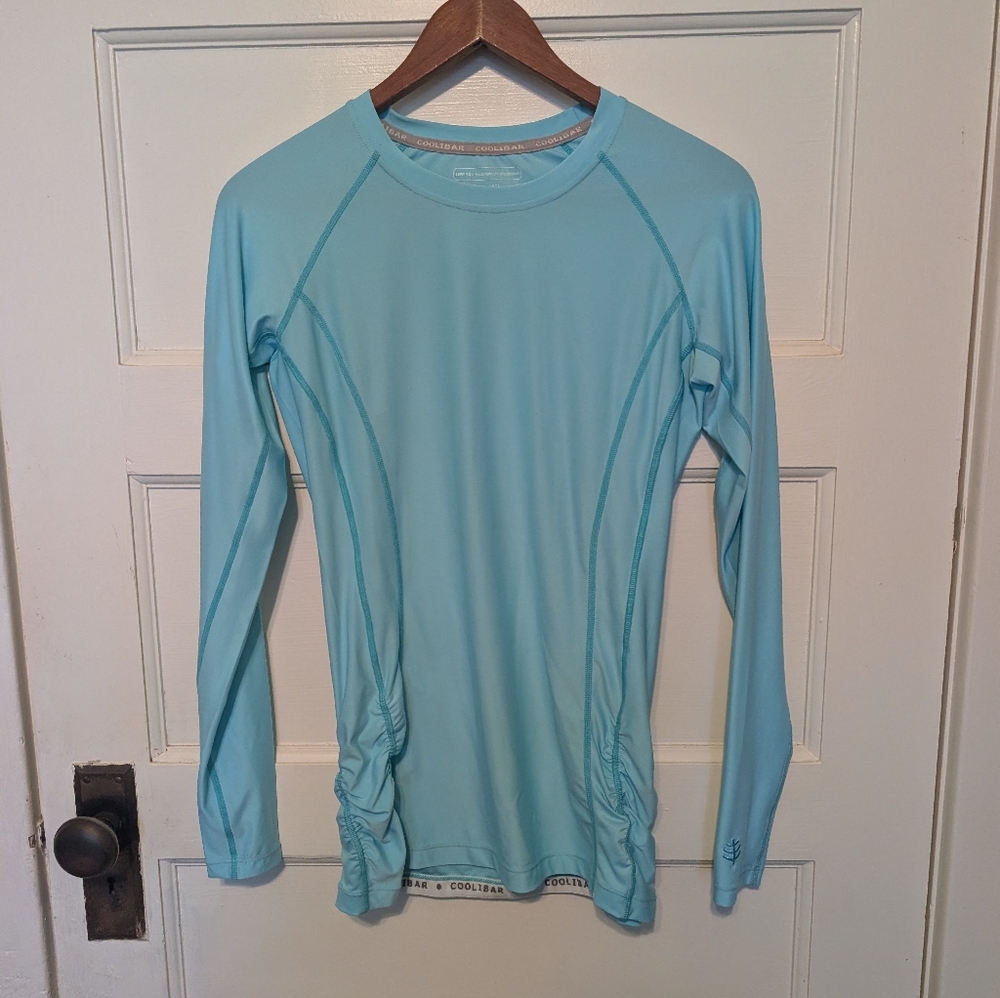 Coolibar Aqua Blue UPF 50+ Sun Protection Top Swim Shirt Rashguard Travel Summer